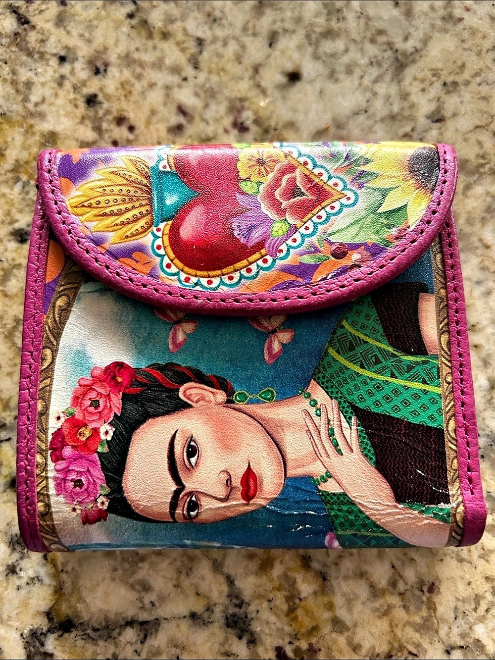 Frida Kahlo Printed Leather Wallet Pink & Multicolor I purchased this in Mexico